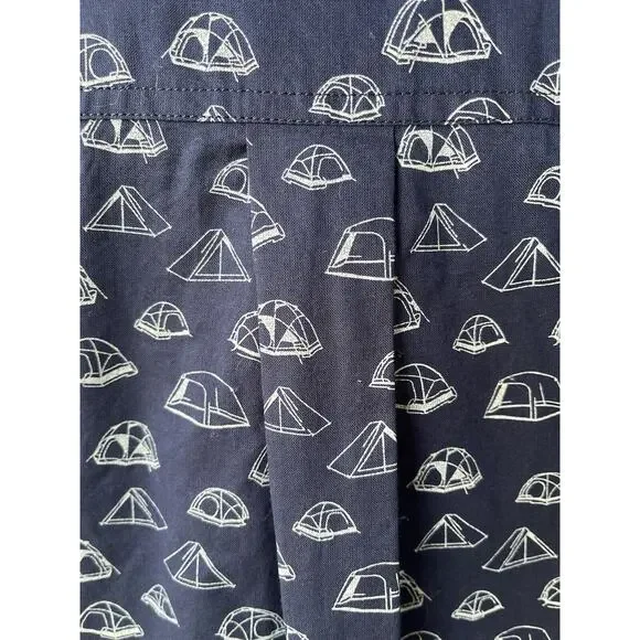 Eddie Bauer Shirt Mens XL Button Up Blue Short Sleeve Camp Tent All Over Print - Picture 8 of 8